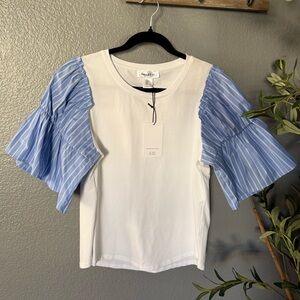 Bailey 44 White Top with Blue Striped Sleeves